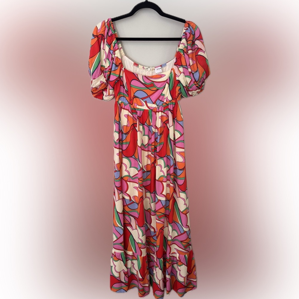 Storia Abstract Kaleidoscope Babydoll Maxi Dress